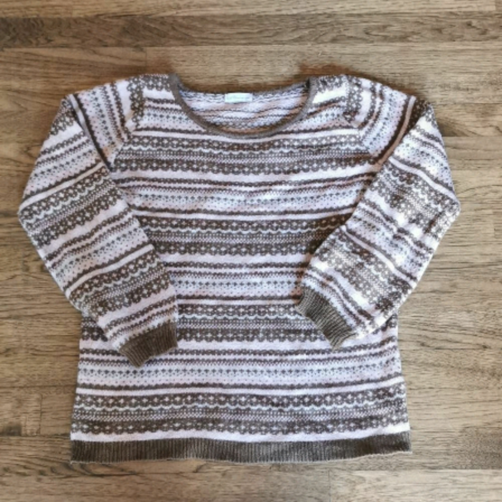 FAIR Isle Wool Blend Pink, Beige Sweater Medium